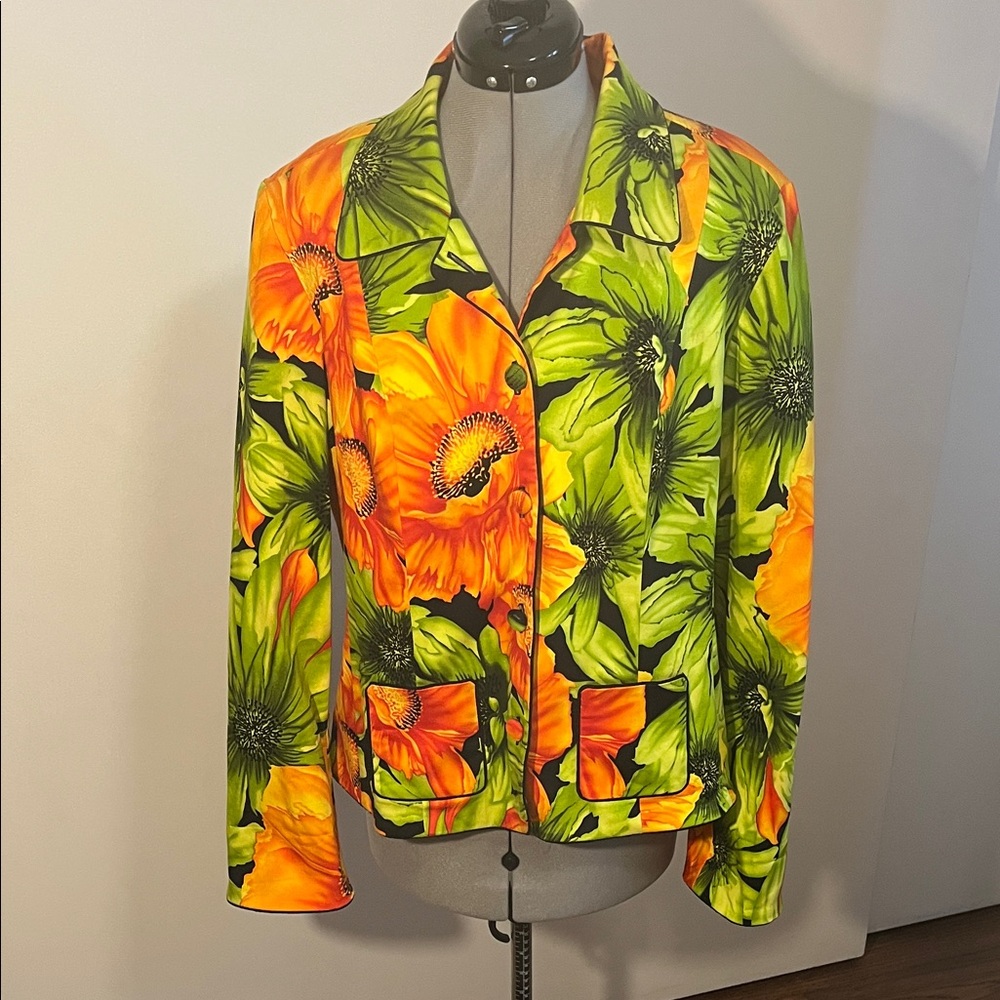 Joseph Ribkoff Floral Blazer in Orange and Green